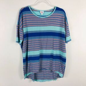 LuLaRoe Blue Striped Irma Top Short Sleeve